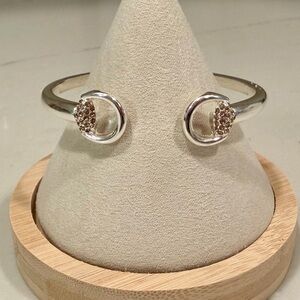 Bomb Party Silver Open Hinged Cuff Bracelet with Champagne Crystals